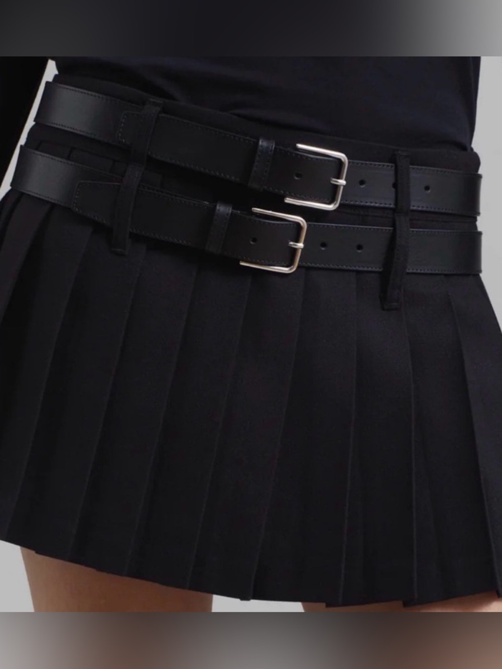 Beaufille Black Double Strap Pleated Midi Skirt